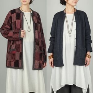 VTG Patchwork Reversible Statement Jacket Black Brown Japanese Lagenlook Size M